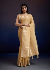 Womanista Satin Women's Jimmychoo Beige Saree With Un-Stitched Blouse