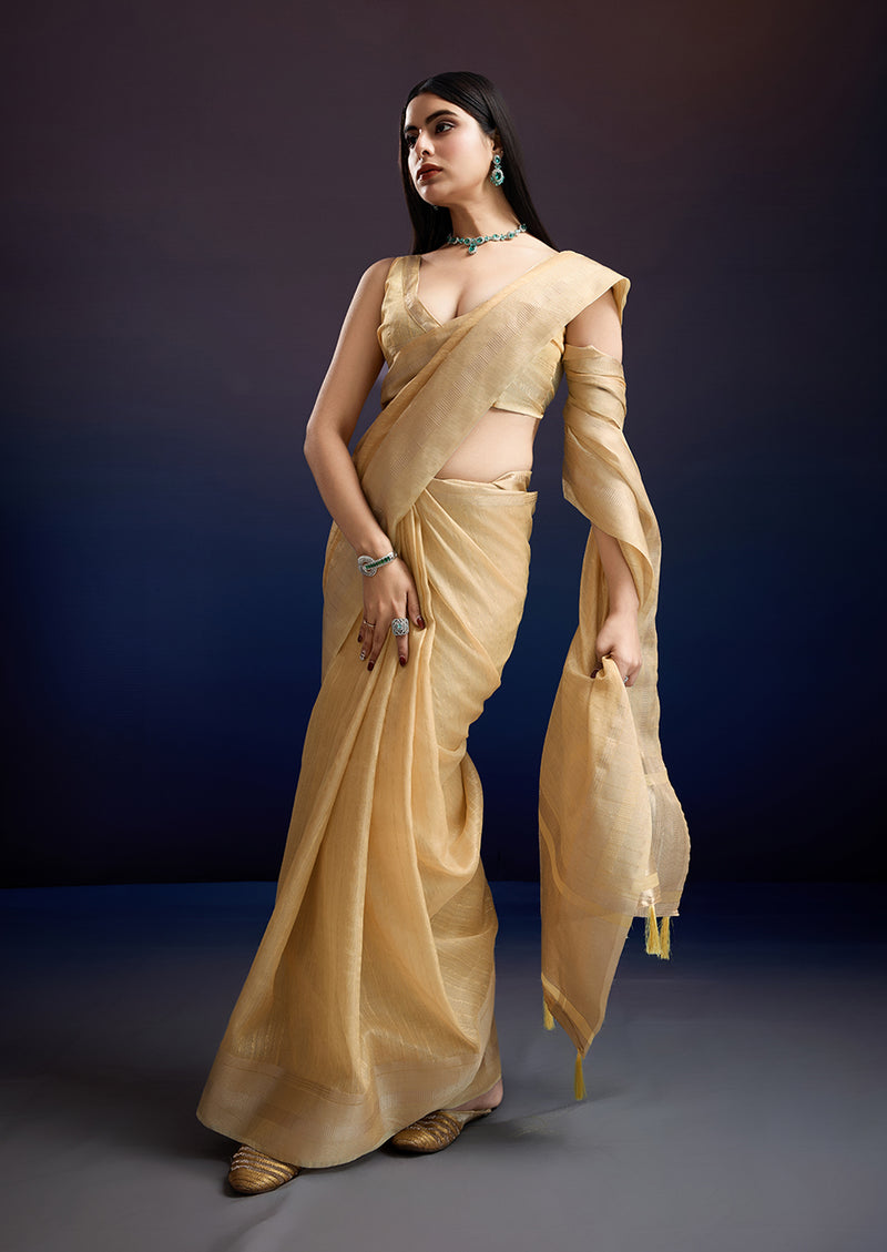 Womanista Satin Women's Jimmychoo Beige Saree With Un-Stitched Blouse
