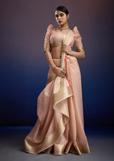Elegant Blush Aura Linen Tissue Silk Saree with Designer Woven Border