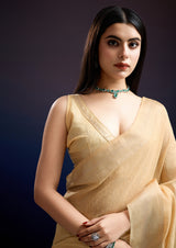 Womanista Satin Women's Jimmychoo Beige Saree With Un-Stitched Blouse