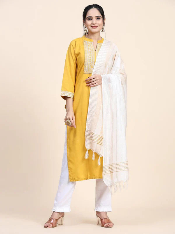 Designer Muslin Cotton Kurta Suit Set