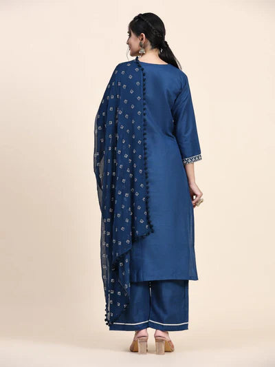 This elegant Designer Kurta Suit Set in a beautiful Rama color