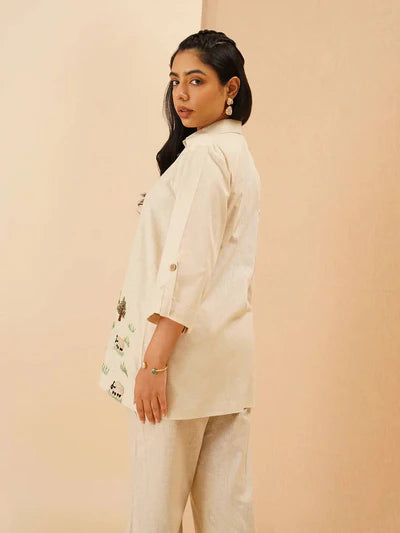 Embroidery Top and Palazzo Co-Ord Set in White Rayon
