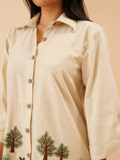 Embroidery Top and Palazzo Co-Ord Set in White Rayon