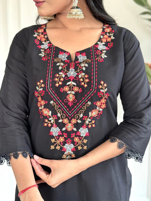 Designer Viscose Chanderi Kurta Suit Set with Premium Embroidery