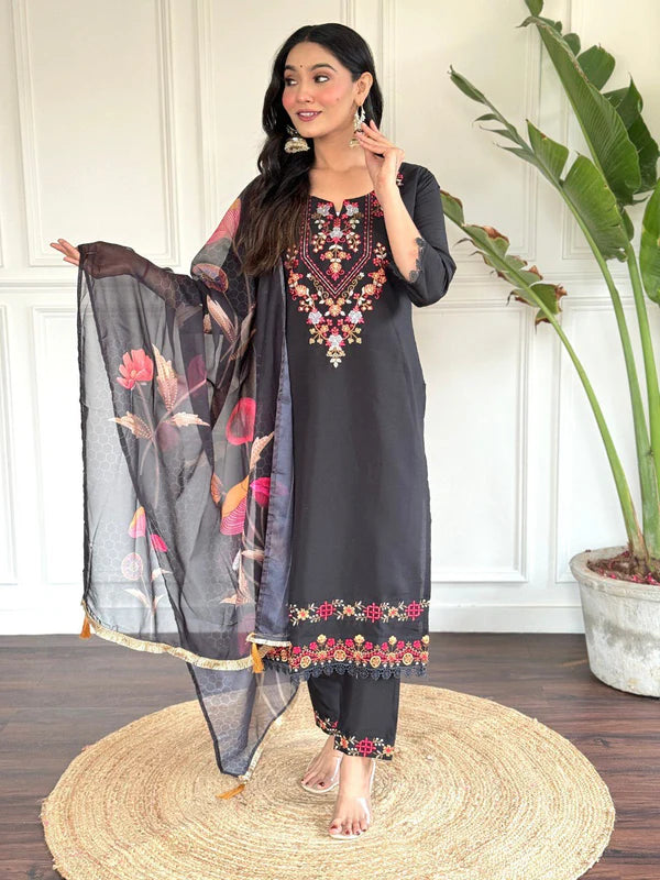 Designer Viscose Chanderi Kurta Suit Set with Premium Embroidery