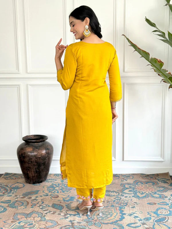 Designer Viscose Chanderi Kurta Suit Set with Premium Embroidery