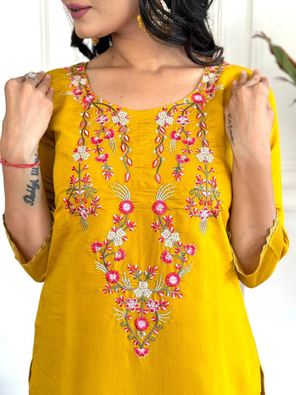Designer Viscose Chanderi Kurta Suit Set with Premium Embroidery