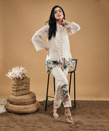 Embroidery Top and Palazzo Co-Ord Set in White Jimmy Choo Fabric