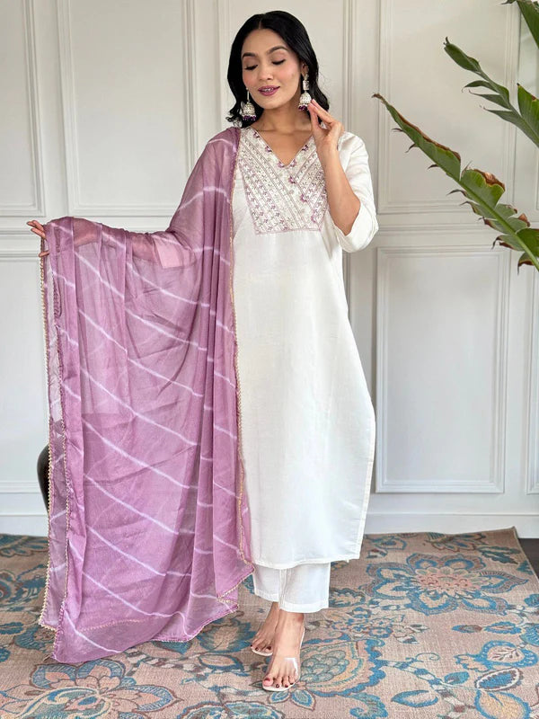 Designer Viscose Chanderi Kurta Suit Set with Premium Embroidery