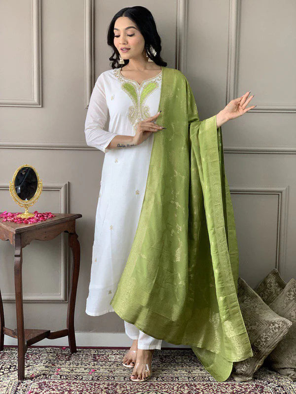 Designer Viscose Chanderi Kurta Suit Set with Premium Embroidery