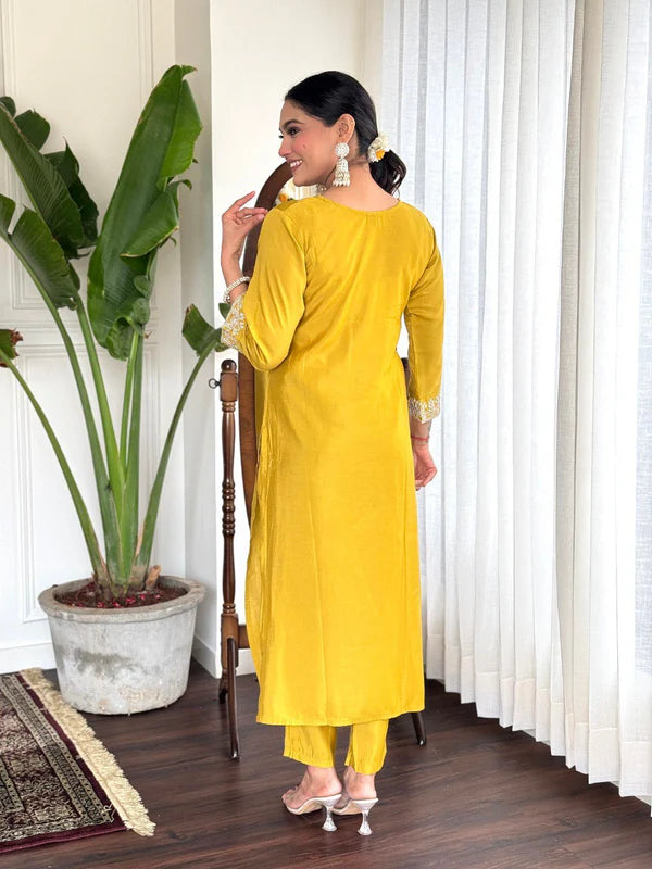 Designer Viscose Chanderi Kurta Suit Set with Premium Embroidery