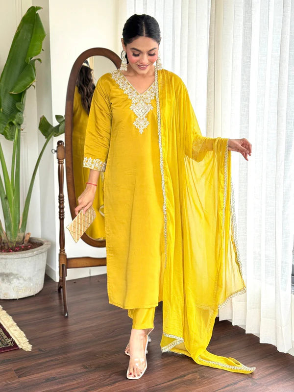 Designer Viscose Chanderi Kurta Suit Set with Premium Embroidery