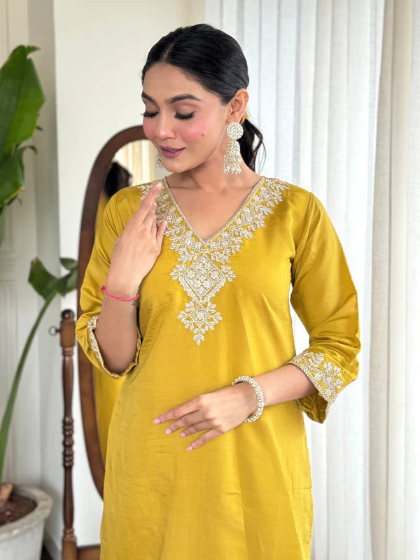 Designer Viscose Chanderi Kurta Suit Set with Premium Embroidery
