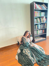 Elegant Zari Jacquard Embroidered Gown with Dupatta