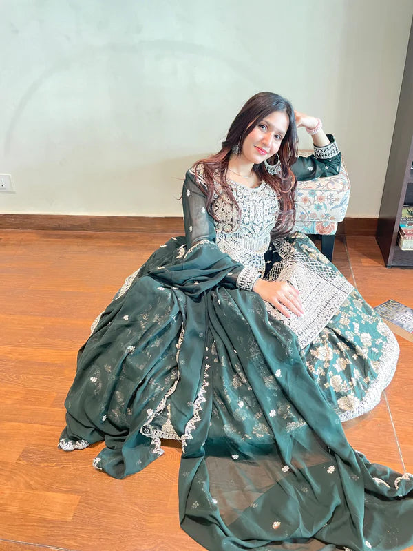 Elegant Zari Jacquard Embroidered Gown with Dupatta