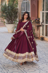 Designer Faux Blooming Gown with Zari Sequins Embroidery