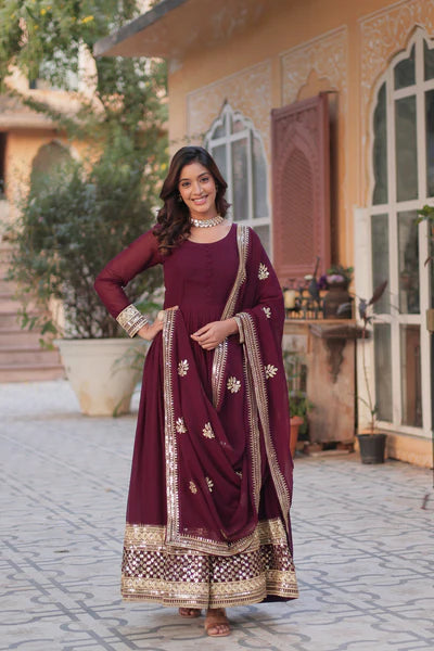 Designer Faux Blooming Gown with Zari Sequins Embroidery