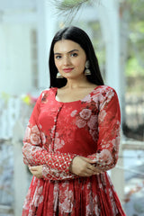 Designer Faux Georgette Floral Printed Gown with Zari & Sequins Embroidery
