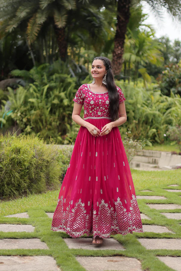 Designer Faux Blooming Gown with Zari Sequins Embroidery