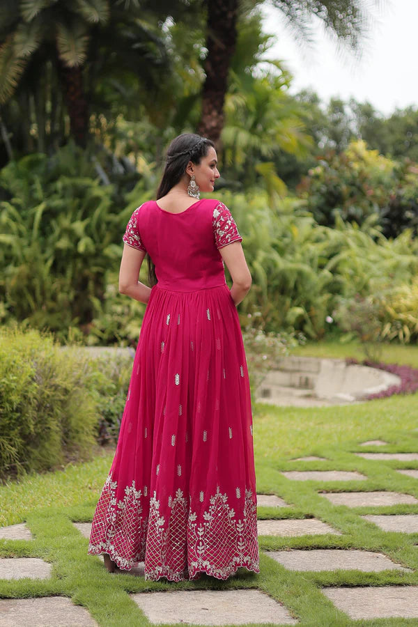 Designer Faux Blooming Gown with Zari Sequins Embroidery