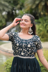 Designer Faux Blooming Gown with Zari Sequins Embroidery