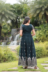 Designer Faux Blooming Gown with Zari Sequins Embroidery