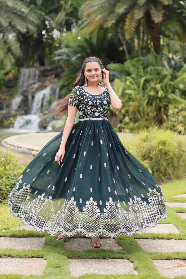 Designer Faux Blooming Gown with Zari Sequins Embroidery
