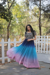 Luxurious Faux Blooming Designer Gown with Zari Sequins Embroidery