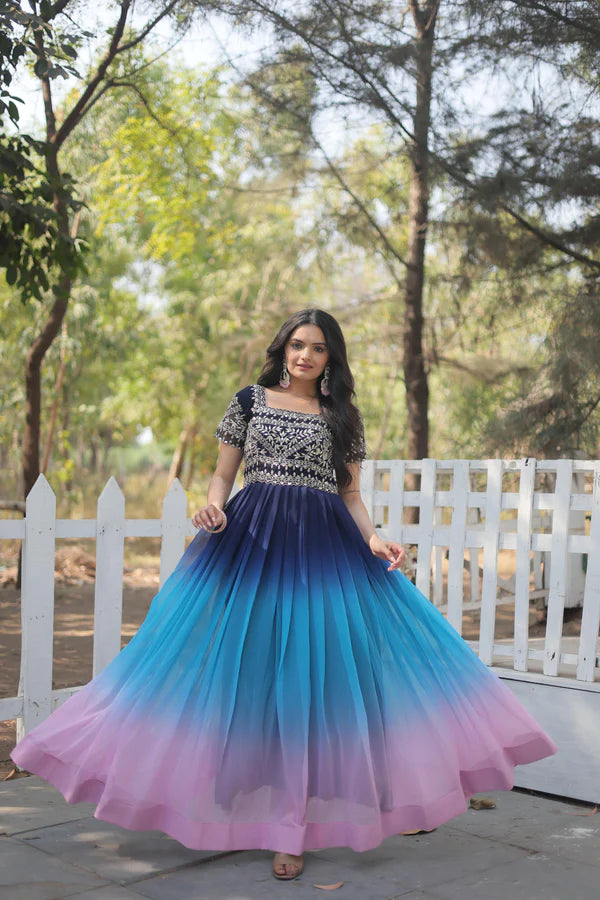 Luxurious Faux Blooming Designer Gown with Zari Sequins Embroidery