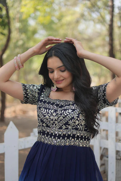 Luxurious Faux Blooming Designer Gown with Zari Sequins Embroidery