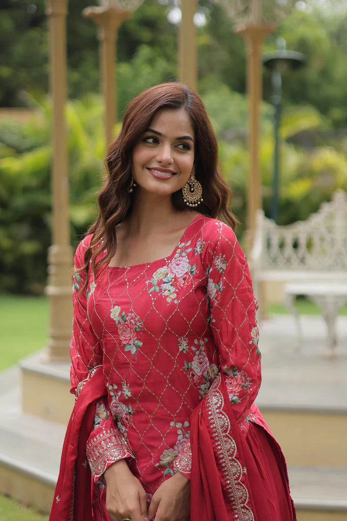 Chinnon Designer Kurti Set with Sequins & Thread Embroidery