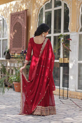 Designer Faux Blooming Gown with Zari Sequins Embroidery & Designer Dupatta