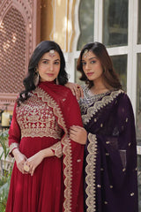 Designer Faux Blooming Gown with Zari Sequins Embroidery & Designer Dupatta