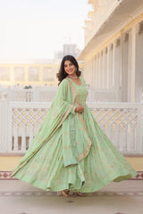 Exquisite Faux Georgette Gown with Zari & Sequins Embroidery