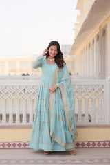 Exquisite Faux Georgette Gown with Zari & Sequins Embroidery