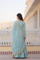 Exquisite Faux Georgette Gown with Zari & Sequins Embroidery