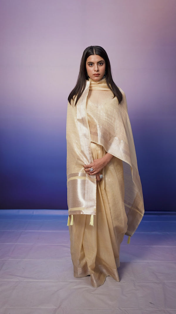 Womanista Satin Women's Jimmychoo Beige Saree With Un-Stitched Blouse