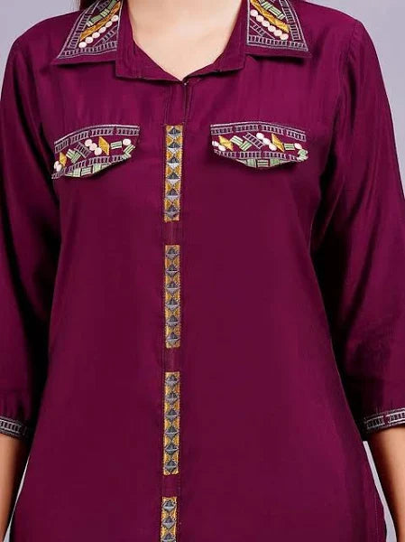 Ava Fuschia Pink Printed Rayon Co-ord Set for Women