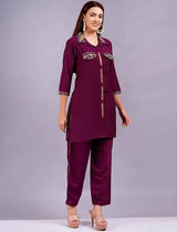 Ava Fuschia Pink Printed Rayon Co-ord Set for Women