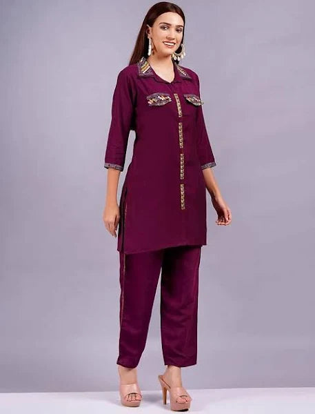 Ava Fuschia Pink Printed Rayon Co-ord Set for Women