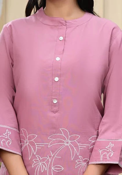 Celia - Pink Cotton Flex Solid Embroidered Coord Set