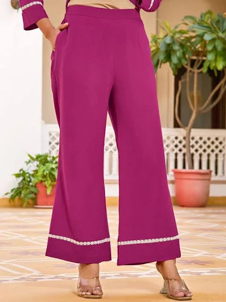 Elisa Deep Purple Printed Satin Co-ord Set for Women
