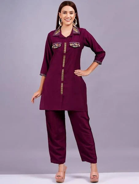 Ava Fuschia Pink Printed Rayon Co-ord Set for Women